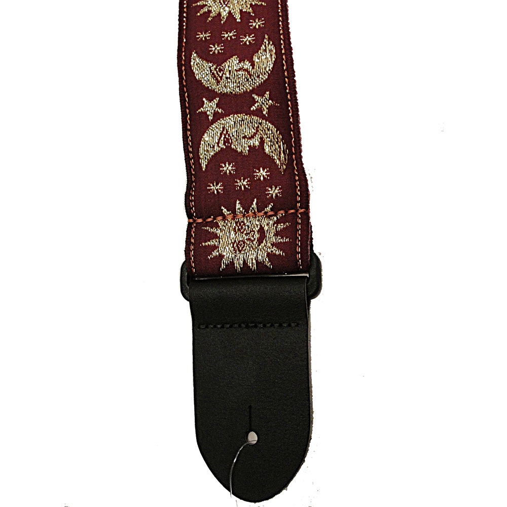 Henry Heller HV-23 Vintage Guitar Strap - Maroon with Gold Suns & Moons