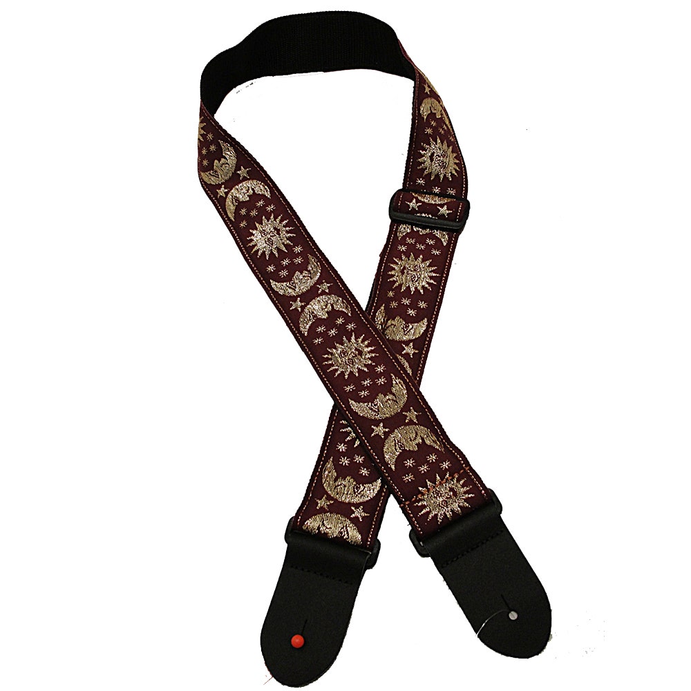 Henry Heller HV-23 Vintage Guitar Strap - Maroon with Gold Suns & Moons