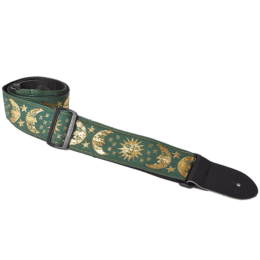Henry Heller HV-24 Vintage Guitar Strap - Green with Gold Suns & Moons