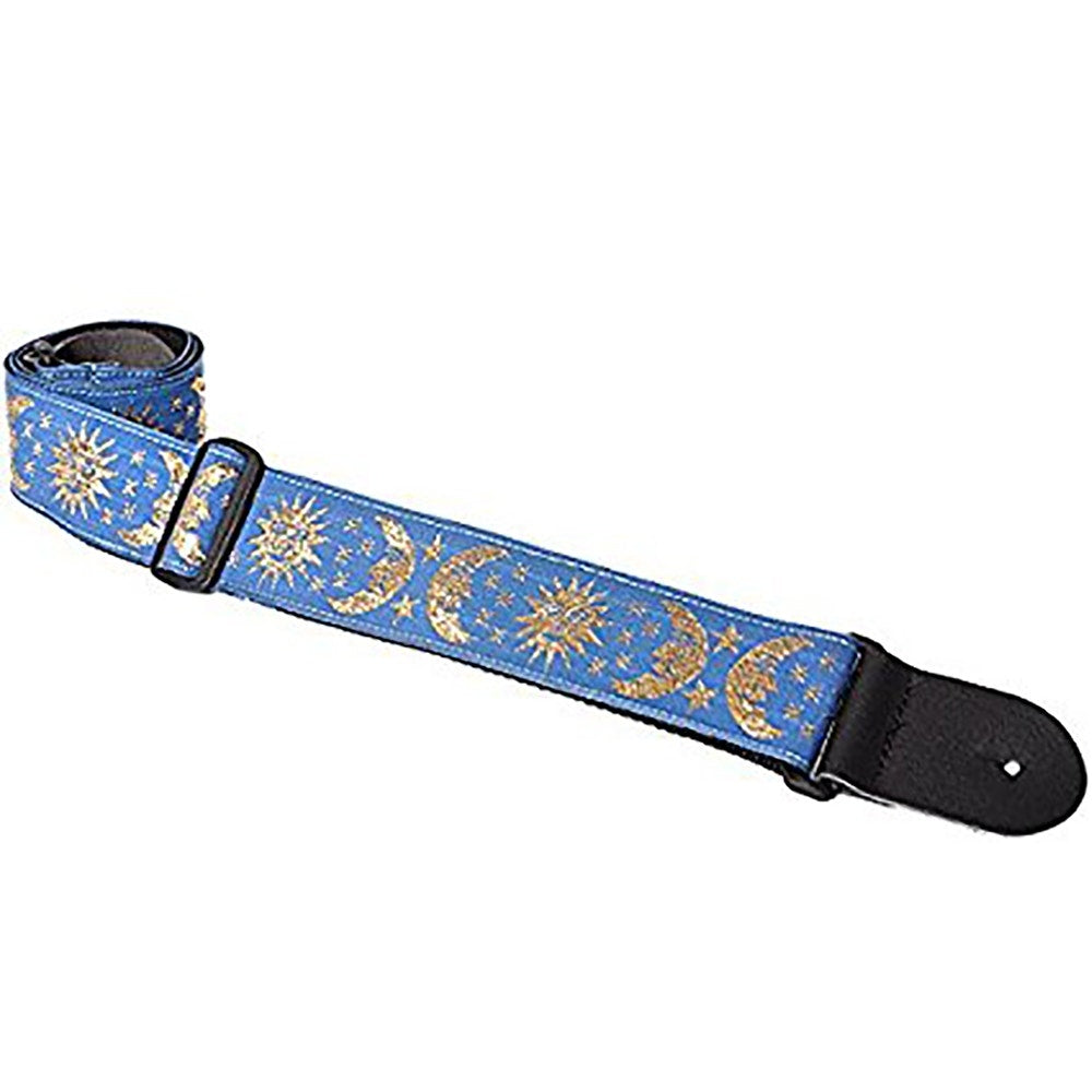 Henry Heller HVDX-22 Vintage Deluxe Reissue 2" Guitar Strap - Blue with Gold Sun & Moon