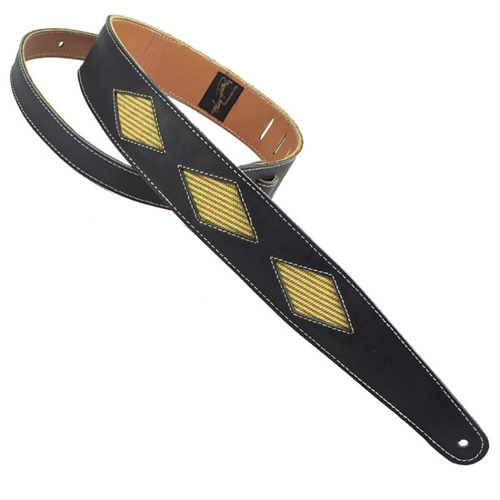 Henry Heller HP23DTW Black Leather Guitar Strap With Cut-Out Diamonds