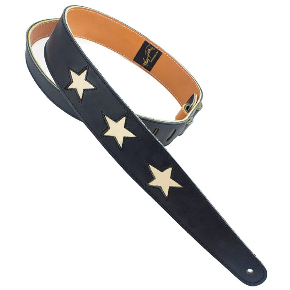 Henry Heller HP23STWH Black Leather Guitar Strap With Cut-Out White Stars