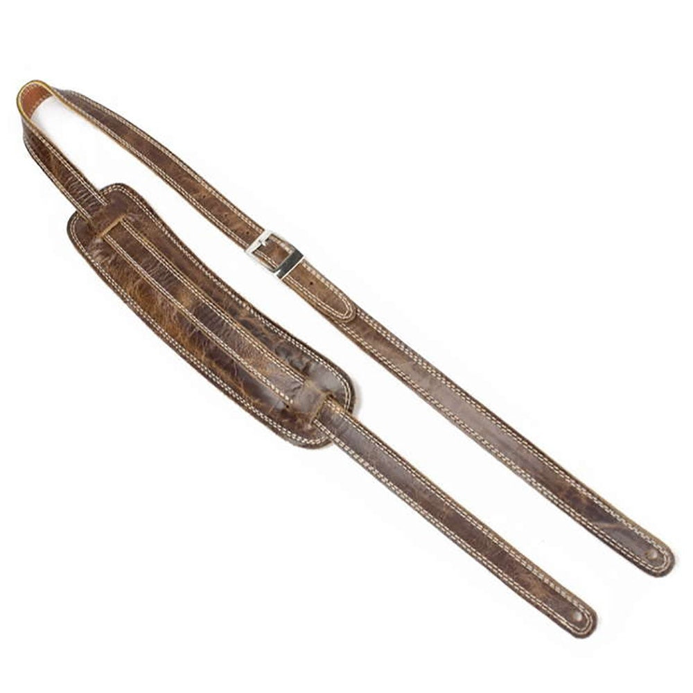 Henry Heller HP50-VBN Vintage 50's Garment Leather Guitar Strap with Cream Stitching, Vintage Brown
