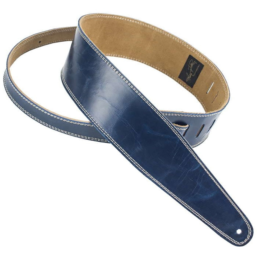 Henry Heller HPDL25-BLU Vintage Blue Guitar Strap with Cream Stitching