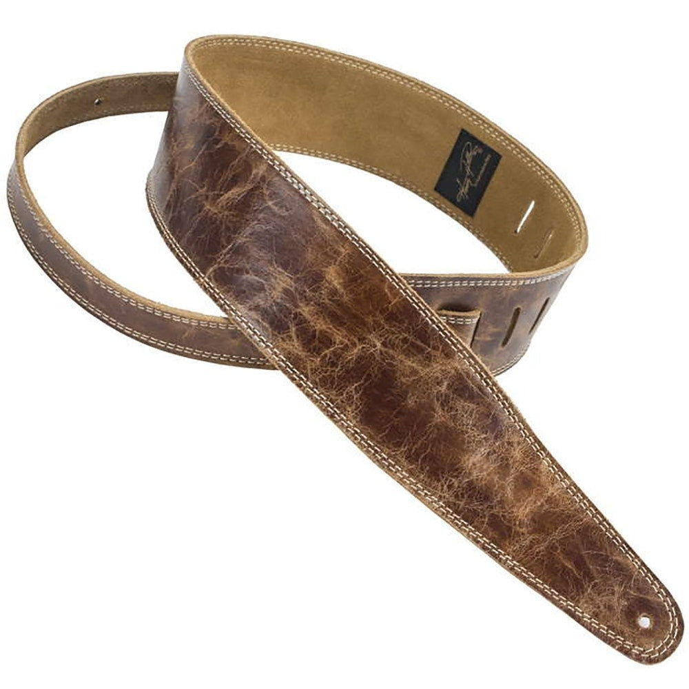 Henry Heller HPDL25-VBN Vintage Brown Guitar Strap with Cream Stitching