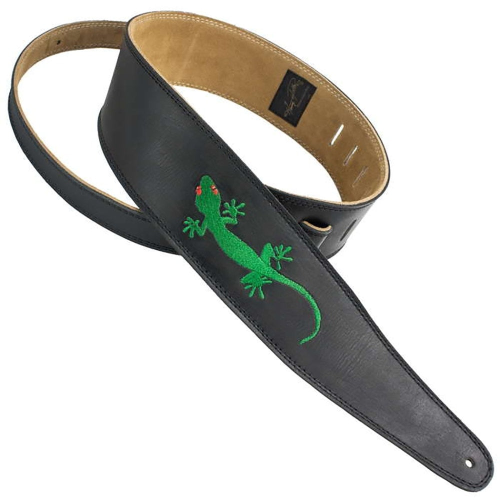 Henry Heller HPEMG-BLK Black Leather Guitar Strap with Gecko Cut Out