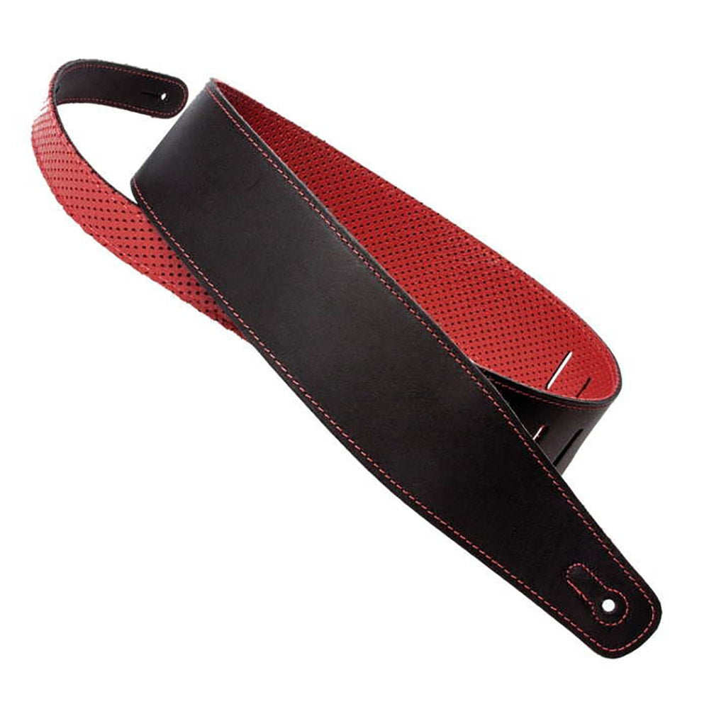 Henry Heller HPLPR-BLK/RED 2.5" Premium Amalfi Leather Guitar Strap With Perforated Capri Leather Backing