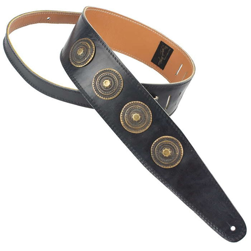 Henry Heller HPMED-BLK 3" Medallion Series Black Leather Guitar Strap
