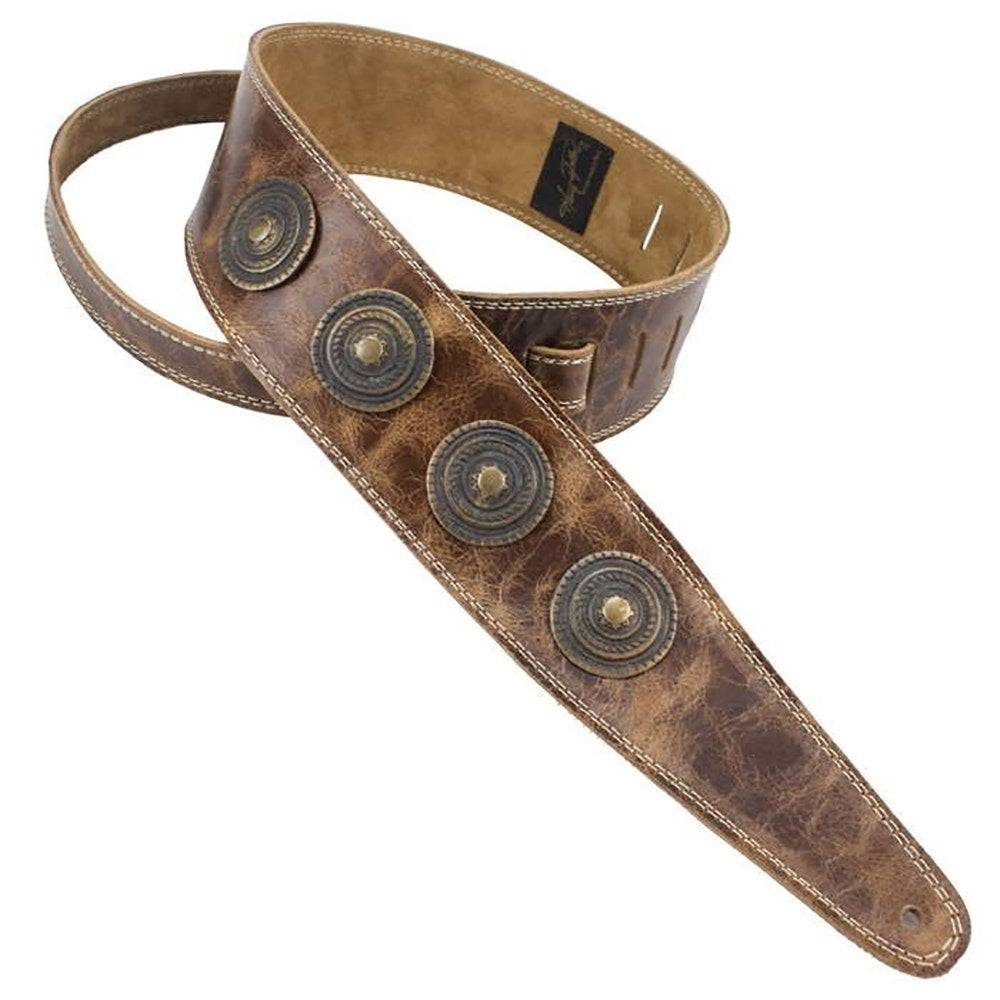 Henry Heller HPMED-VBN 3" Medallion Series Vintage Brown Leather Guitar Strap