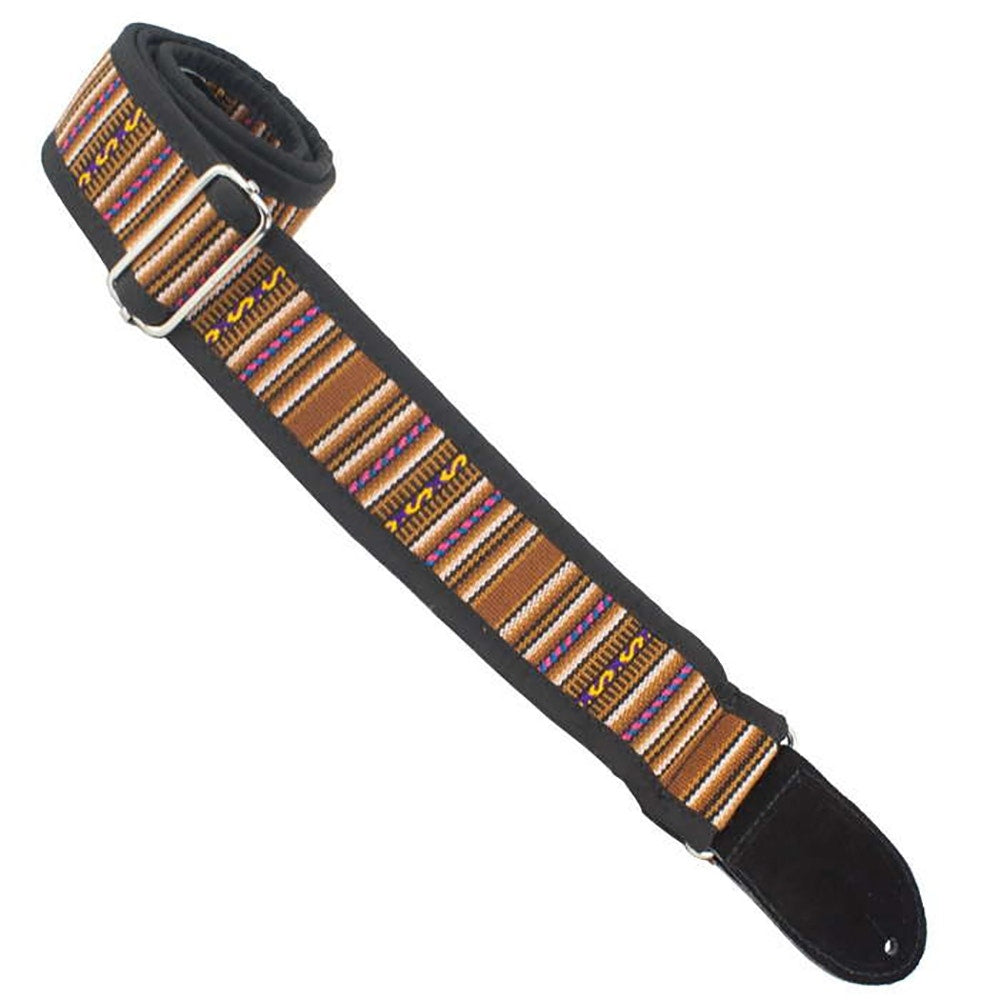 Henry Heller HPSE-03 2" Matador Jr. Series Inca Patterned Guitar Strap, Brown Stripes