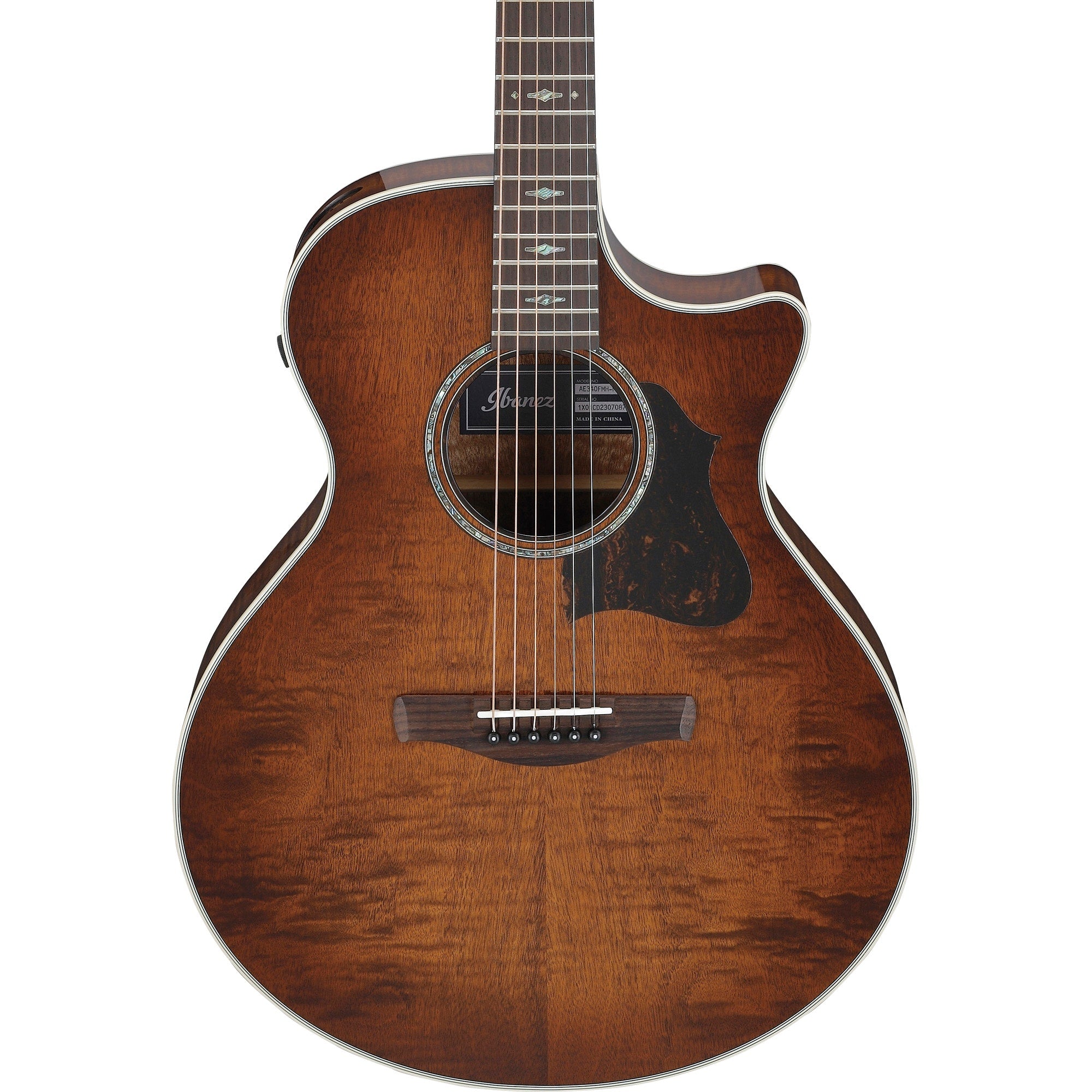 Ibanez AE340FMH AE Acoustic-Electric Guitar, Solid Flamed Okoume Top, Mahogany Sunburst High Gloss