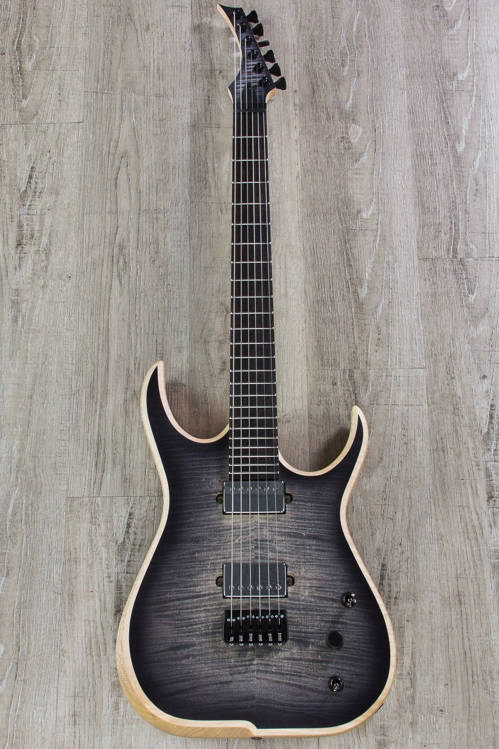 Skervesen Raptor 6 Electric Guitar, 5A Flame Maple Top, Hiscox Hard Case - Graphite Burst Satin