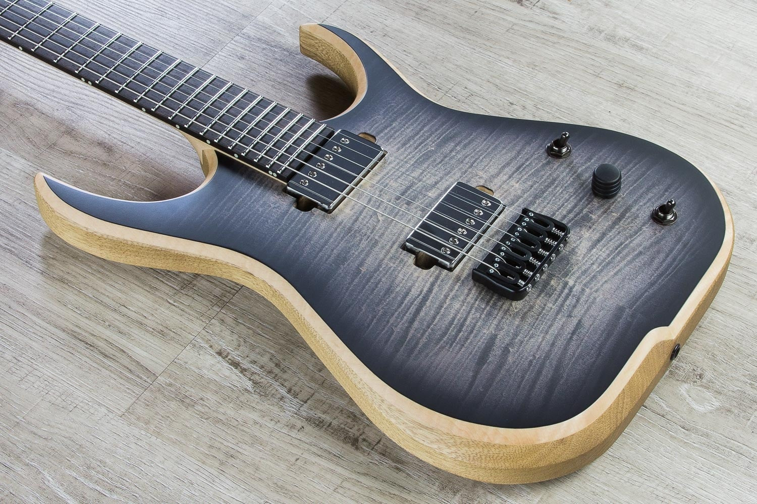 Skervesen Raptor 6 Electric Guitar, 5A Flame Maple Top, Hiscox Hard Case - Graphite Burst Satin