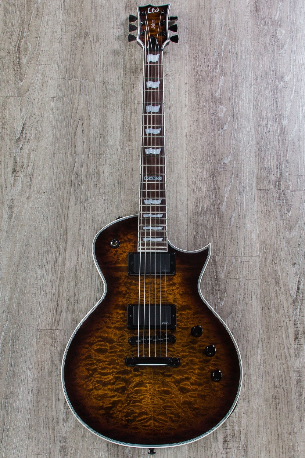 ESP LTD EC-1000QM Eclipse Deluxe Electric Guitar with EMG Pickups - Dark Brown Sunburst