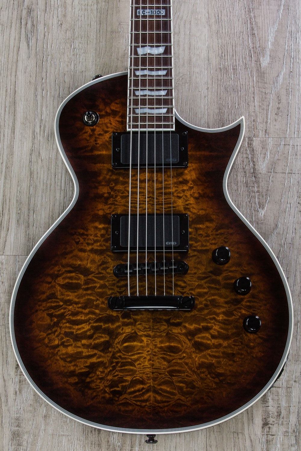 ESP LTD EC-1000QM Eclipse Deluxe Electric Guitar with EMG Pickups - Dark Brown Sunburst