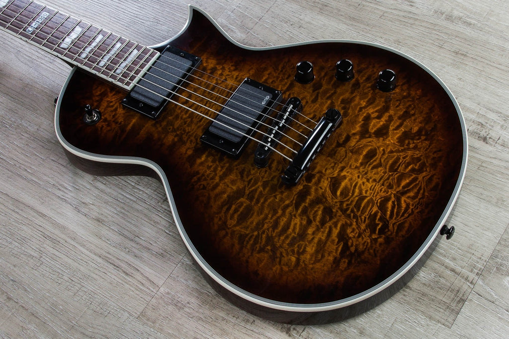 ESP LTD EC-1000QM Eclipse Deluxe Electric Guitar with EMG Pickups - Dark Brown Sunburst