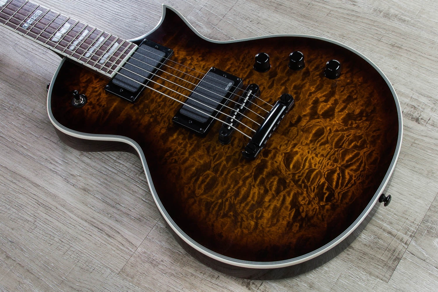 ESP LTD EC-1000QM Eclipse Deluxe Electric Guitar with EMG Pickups - Dark Brown Sunburst