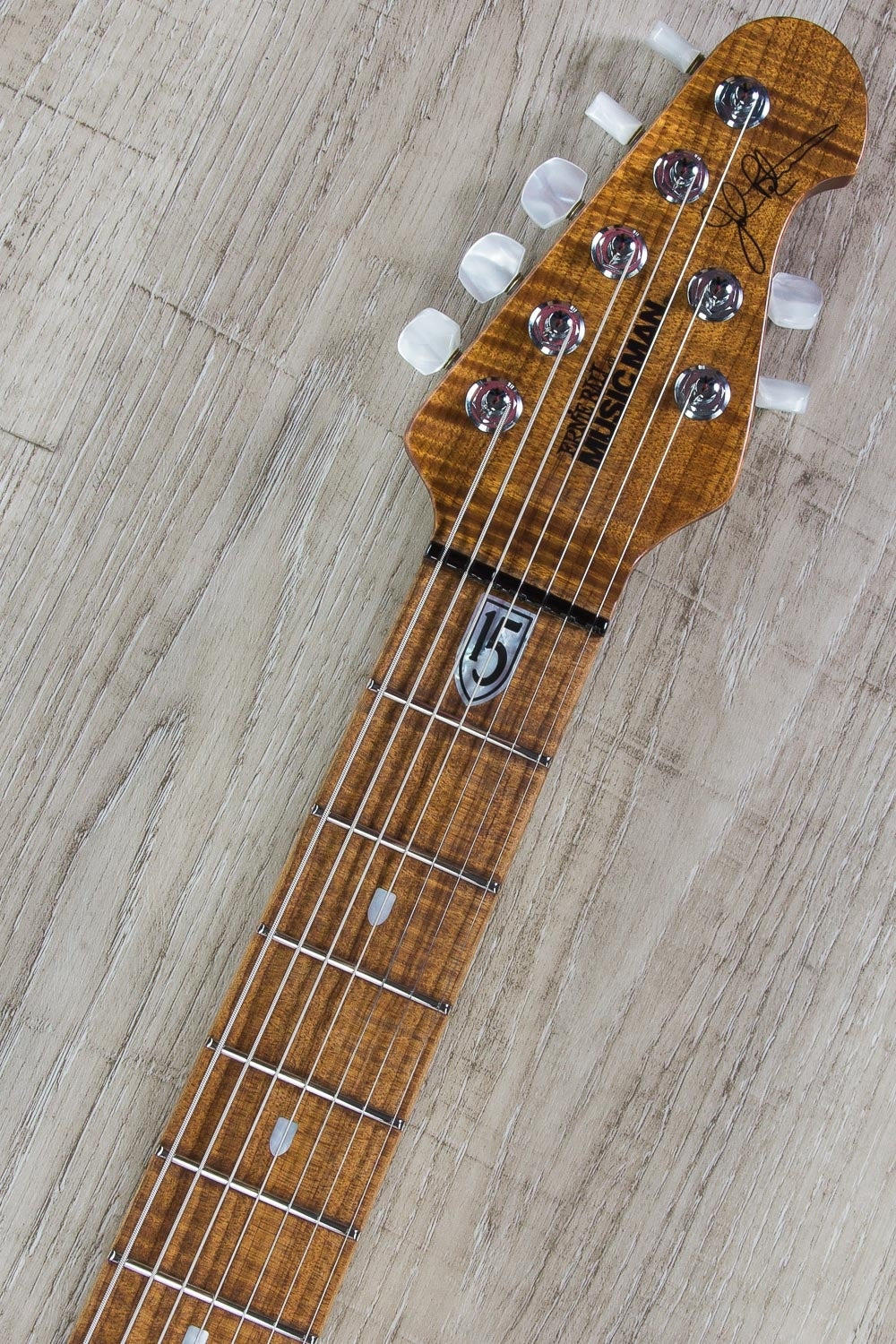 Ernie Ball Music Man JP15 7-String Electric Guitar, Roasted Maple Fingerboard, Hard Case - Teal Flame