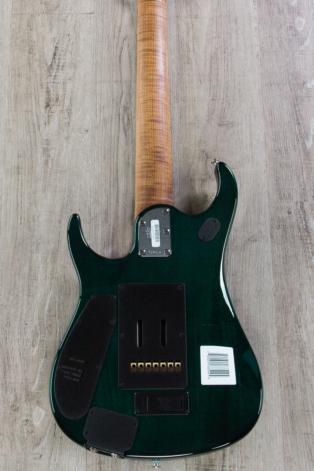 Ernie Ball Music Man JP15 7-String Electric Guitar, Roasted Maple Fingerboard, Hard Case - Teal Flame