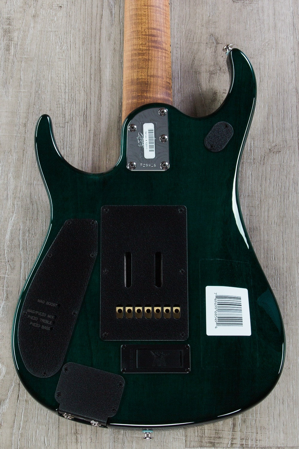 Ernie Ball Music Man JP15 7-String Electric Guitar, Roasted Maple Fingerboard, Hard Case - Teal Flame