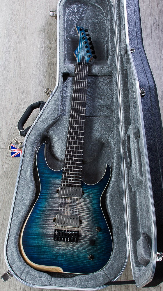 Skervesen Raptor 7-String Electric Guitar, Black Ebony Fingerboard, Flame Maple Top, Hard Case - Blue Graphite Burst