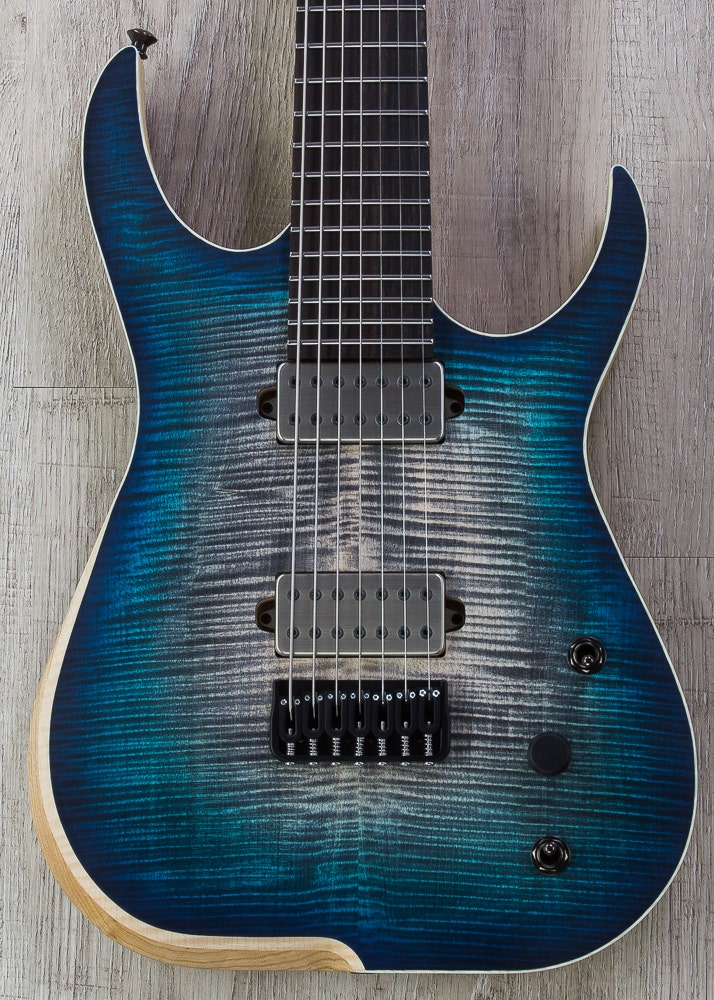 Skervesen Raptor 7-String Electric Guitar, Black Ebony Fingerboard, Flame Maple Top, Hard Case - Blue Graphite Burst
