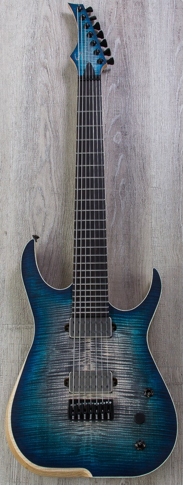 Skervesen Raptor 7-String Electric Guitar, Black Ebony Fingerboard, Flame Maple Top, Hard Case - Blue Graphite Burst