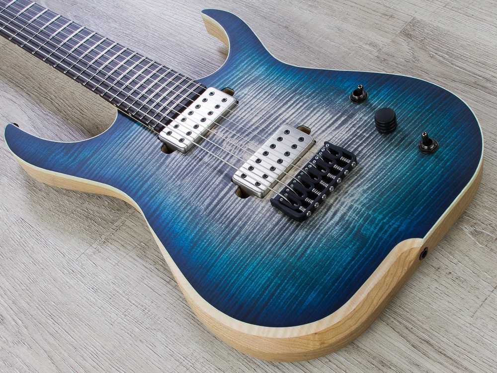 Skervesen Raptor 7-String Electric Guitar, Black Ebony Fingerboard, Flame Maple Top, Hard Case - Blue Graphite Burst