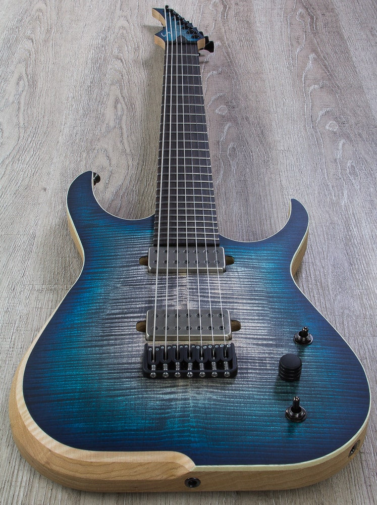 Skervesen Raptor 7-String Electric Guitar, Black Ebony Fingerboard, Flame Maple Top, Hard Case - Blue Graphite Burst