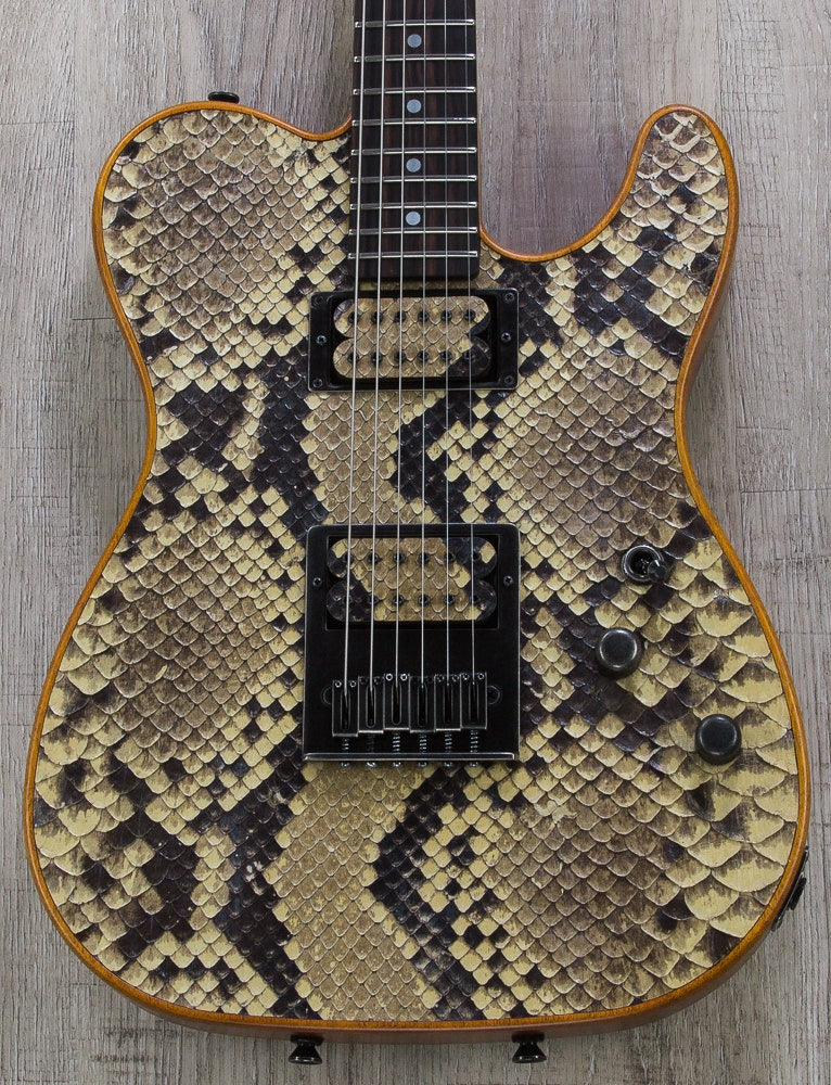 Schecter USA Custom Shop PT Electric Guitar, HH, Black African Ebony Fingerboard, Hard Case - Snakeskin