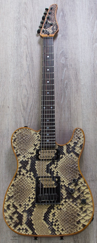Schecter USA Custom Shop PT Electric Guitar, HH, Black African Ebony Fingerboard, Hard Case - Snakeskin