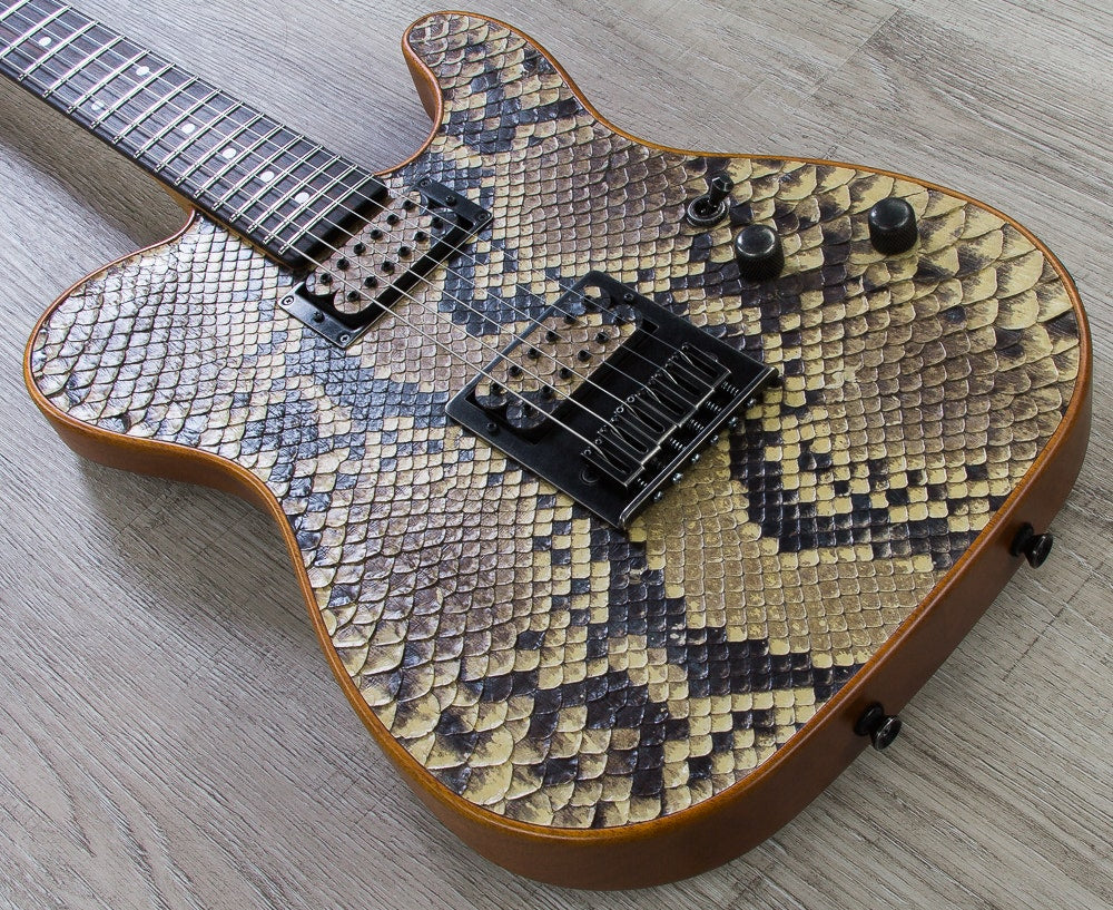 Schecter USA Custom Shop PT Electric Guitar, HH, Black African Ebony Fingerboard, Hard Case - Snakeskin