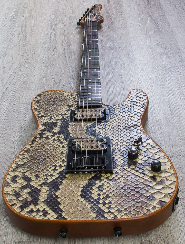Schecter USA Custom Shop PT Electric Guitar, HH, Black African Ebony Fingerboard, Hard Case - Snakeskin