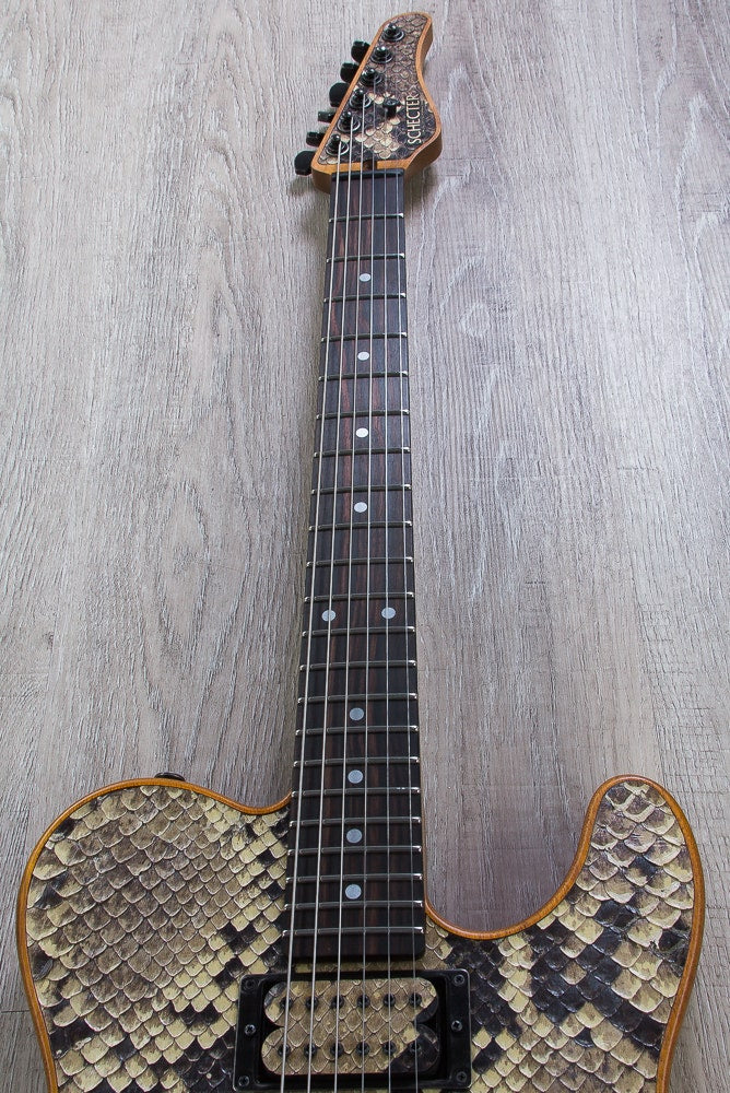 Schecter USA Custom Shop PT Electric Guitar, HH, Black African Ebony Fingerboard, Hard Case - Snakeskin