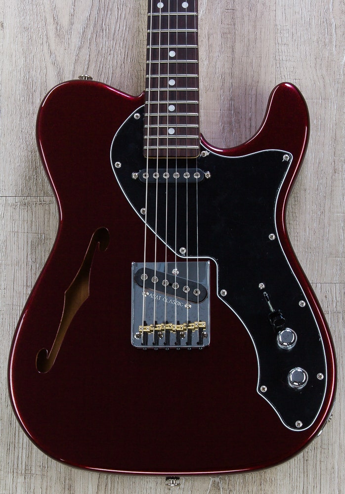 G&L USA ASAT Classic Thinline Semi-Hollow Electric Guitar, Rosewood Fingerboard, Hard Case - Ruby Red Metallic
