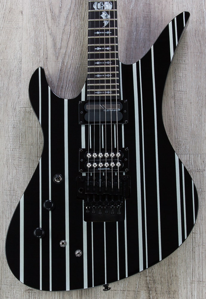 Schecter Synyster Gates Custom-S Sustainiac Left Handed Electric Guitar - Gloss Black & Silver Pinstripes