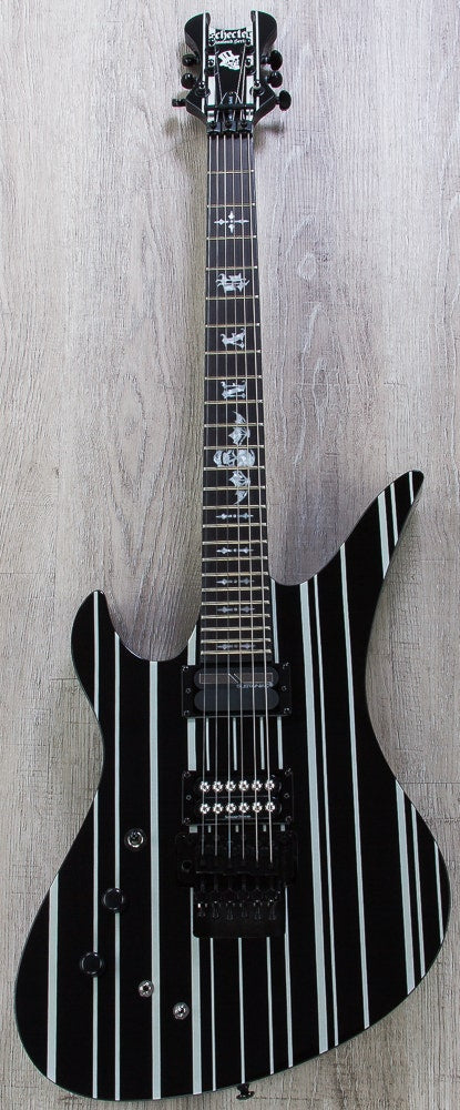 Schecter Synyster Gates Custom-S Sustainiac Left Handed Electric Guitar - Gloss Black & Silver Pinstripes