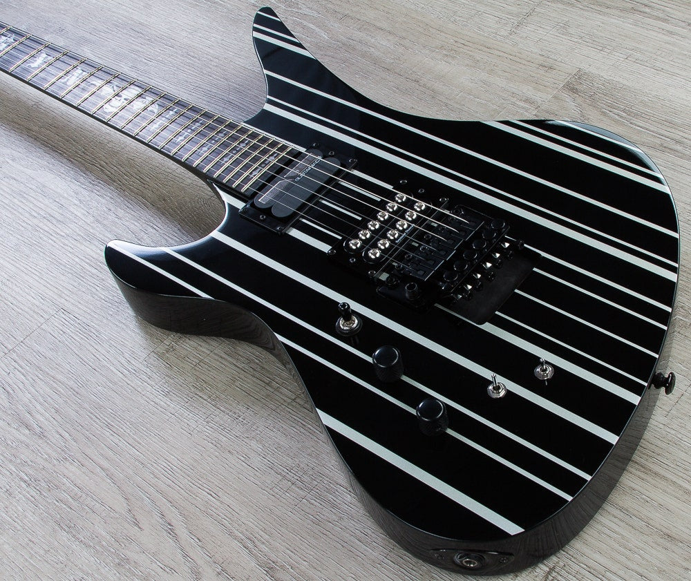 Schecter Synyster Gates Custom-S Sustainiac Left Handed Electric Guitar - Gloss Black & Silver Pinstripes