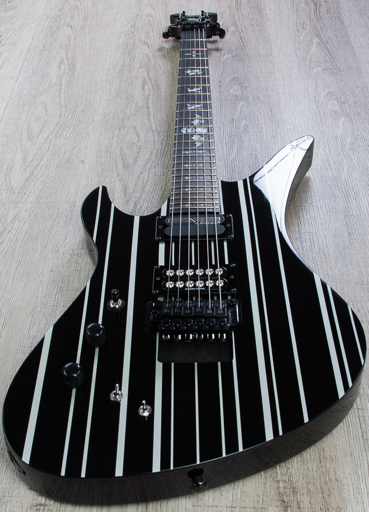 Schecter Synyster Gates Custom-S Sustainiac Left Handed Electric Guitar - Gloss Black & Silver Pinstripes
