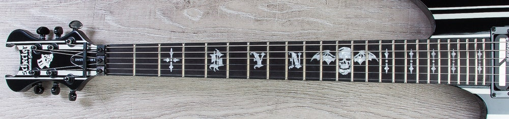 Schecter Synyster Gates Custom-S Sustainiac Left Handed Electric Guitar - Gloss Black & Silver Pinstripes