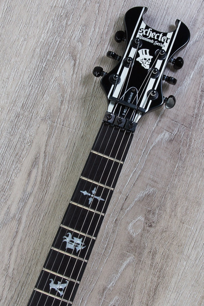 Schecter Synyster Gates Custom-S Sustainiac Left Handed Electric Guitar - Gloss Black & Silver Pinstripes
