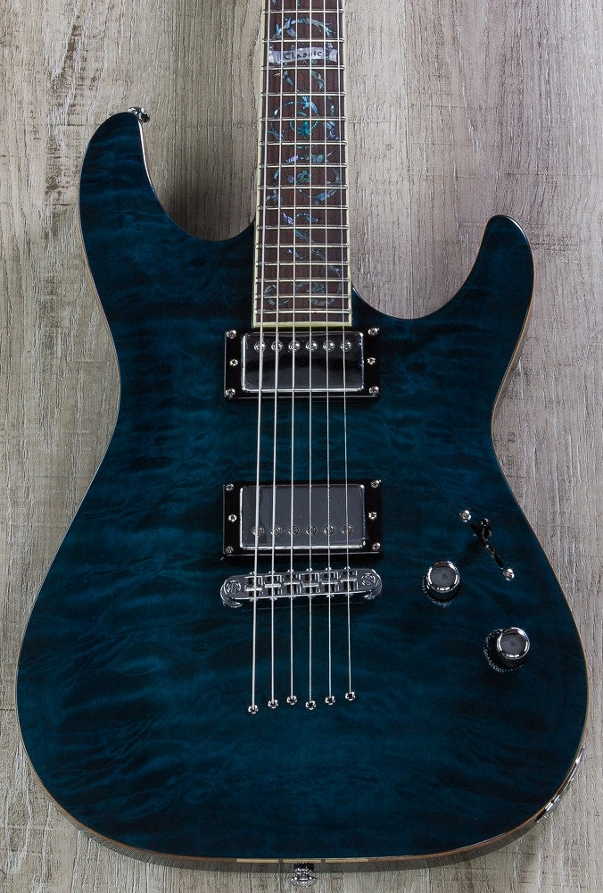 Schecter C-1 Classic Electric Guitar with Seymour Duncan Pickups - See Thru Blue