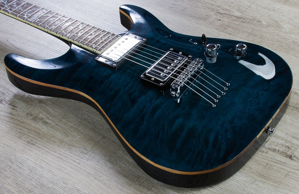 Schecter C-1 Classic Electric Guitar with Seymour Duncan Pickups - See Thru Blue