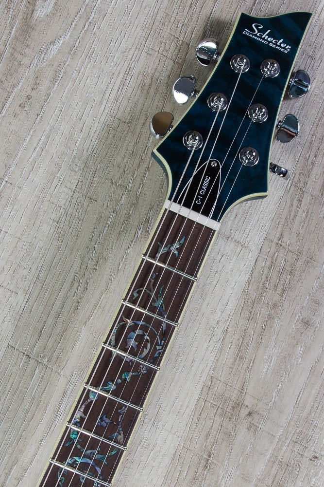Schecter C-1 Classic Electric Guitar with Seymour Duncan Pickups - See Thru Blue