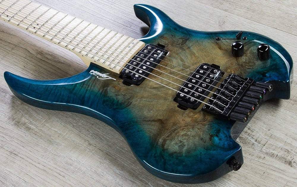 Legator GHB7 Ghost Bolt-On Standard Fret 7-String Electric Guitar - Aqua Burst Burl