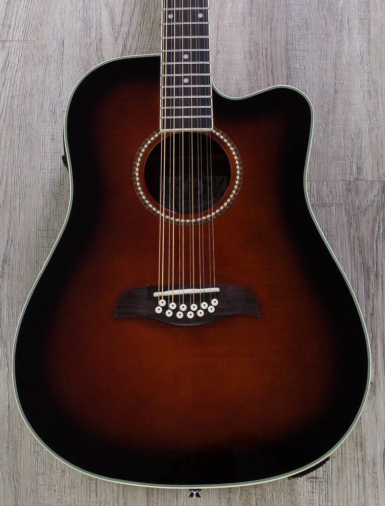 Oscar Schmidt OD312CE 12-String Acoustic-Electric Guitar - Flame Black Cherry Exclusive