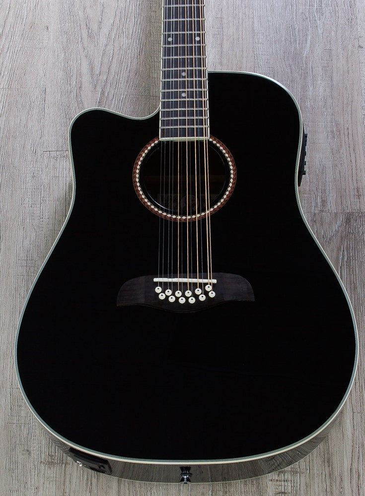 Oscar Schmidt OD312CE-BLH Left-Handed 12-String Cutaway Acoustic/Electric Dreadnought Guitar - Black