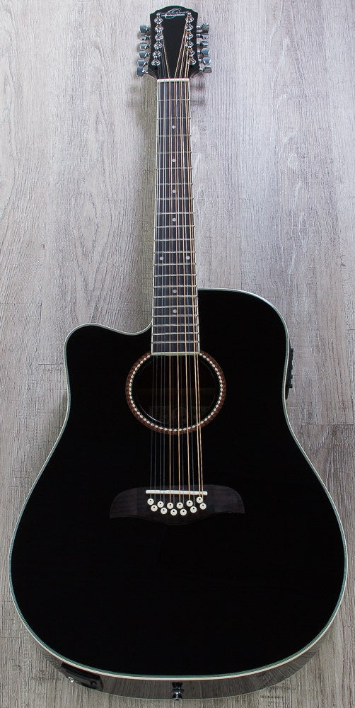 Oscar Schmidt OD312CE-BLH Left-Handed 12-String Cutaway Acoustic/Electric Dreadnought Guitar - Black