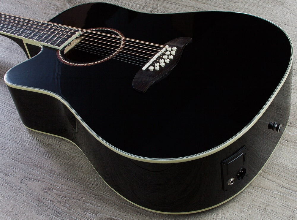 Oscar Schmidt OD312CE-BLH Left-Handed 12-String Cutaway Acoustic/Electric Dreadnought Guitar - Black