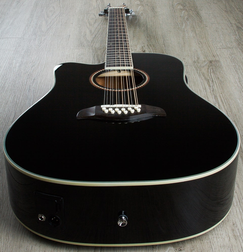 Oscar Schmidt OD312CE-BLH Left-Handed 12-String Cutaway Acoustic/Electric Dreadnought Guitar - Black